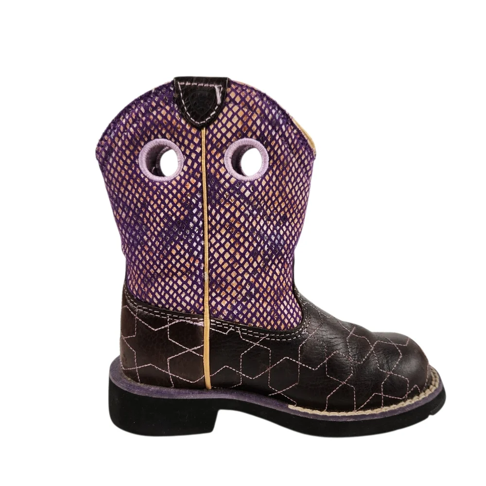 Ariat Fat Baby Brown Purple Leather Faux Snakeskin Western Boots Kids Size 10.5